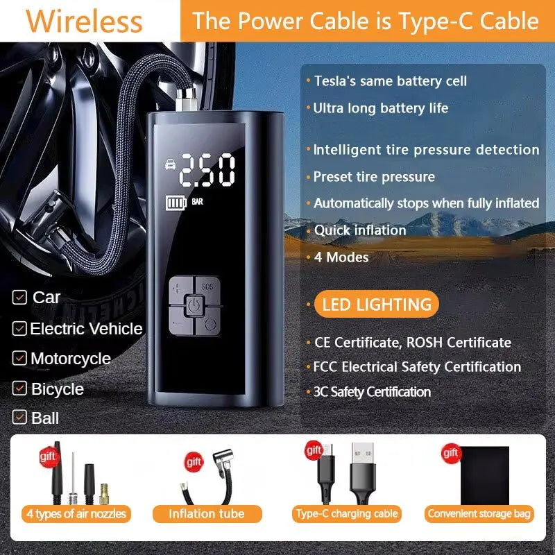 Car Wireless Air Pump Air Compressor Tire Ball Inflator LED Light Tyre Inflator 150PSI Electric for Car Motorcycles Bicycles