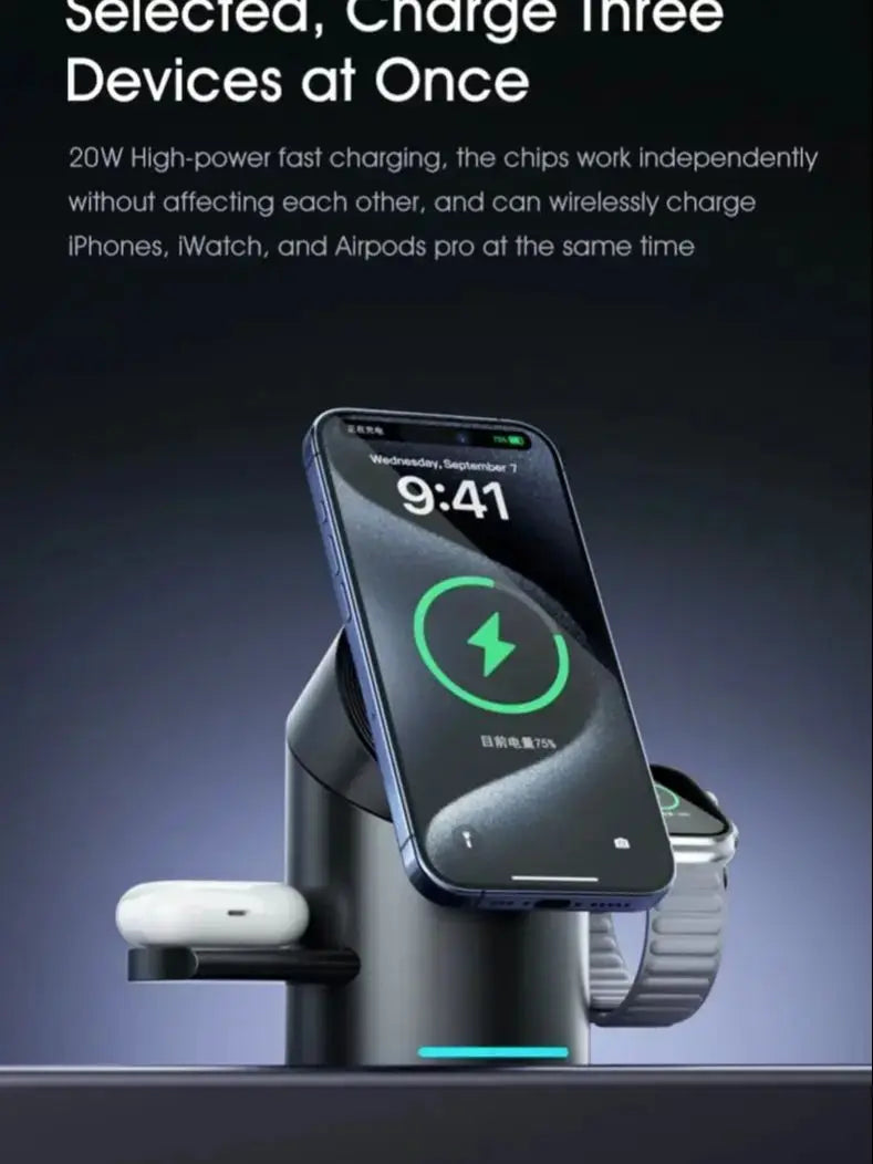 Qi2 3 In 1 Magnetic Touch Button Wireless Charger For Android iPhone iWatch Airpods Fast Charging Dock Station